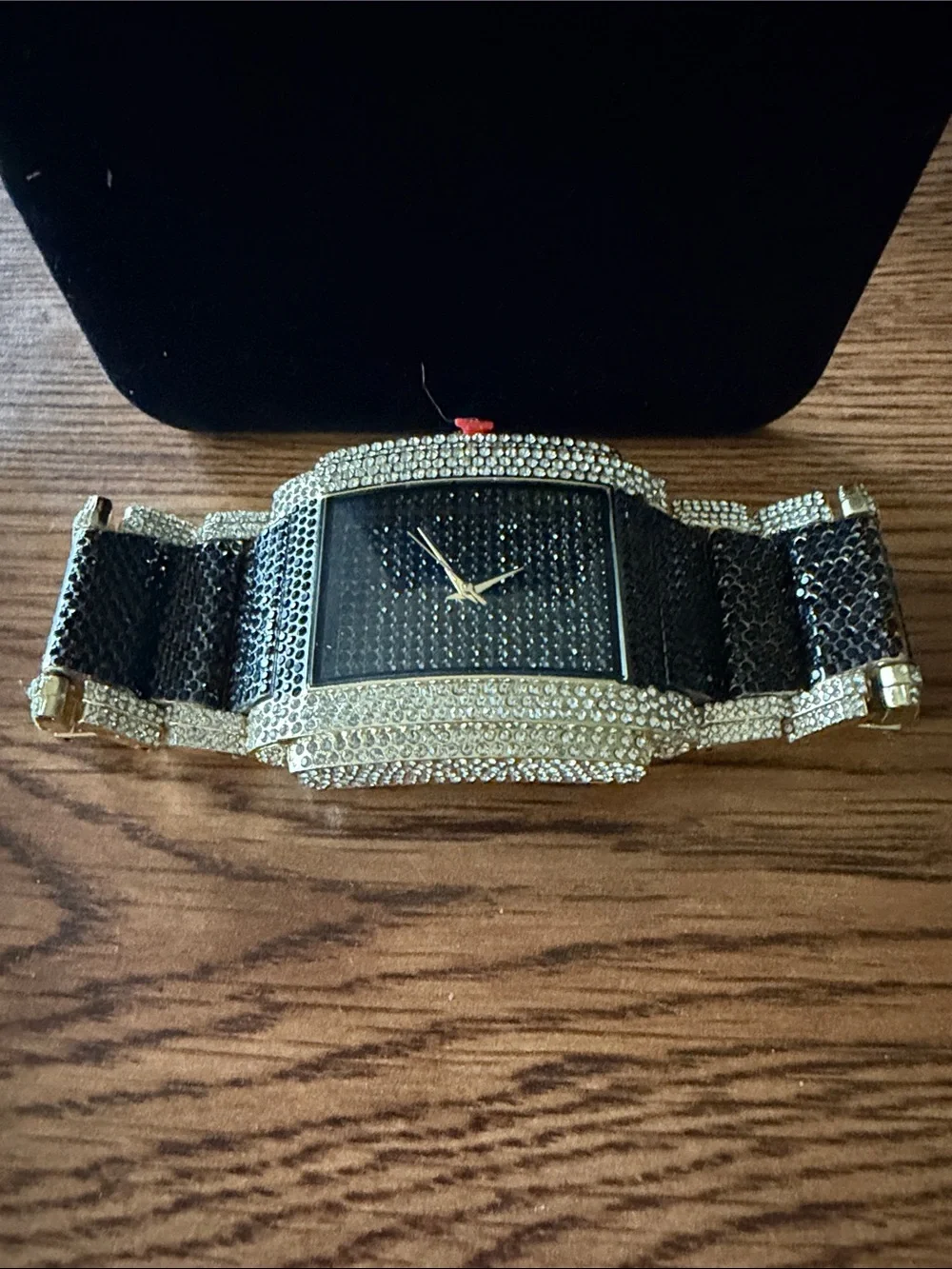 Gold and Black Crystal-Accented Men's Watch